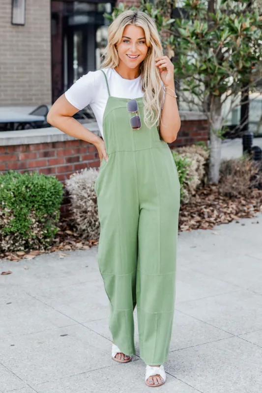 Where Have You Been Moss Linen Jumpsuit FINAL SALE sold by Pink Lily