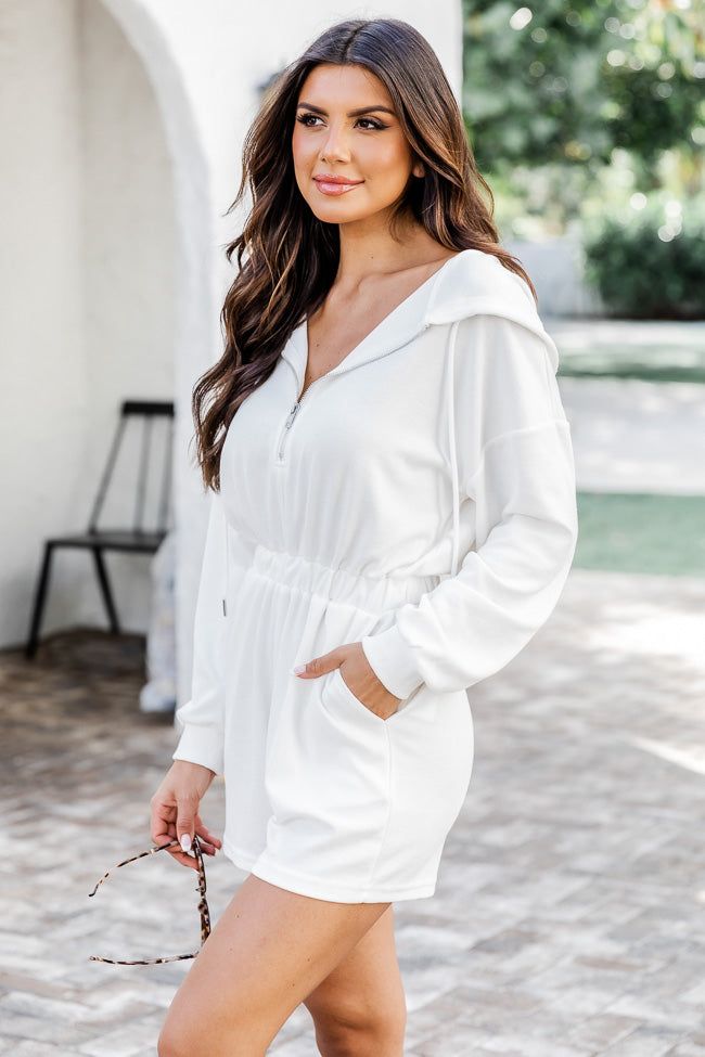 On The Move White Hooded Quarter Zip Romper sold by Pink Lily product image thumbnail 4
