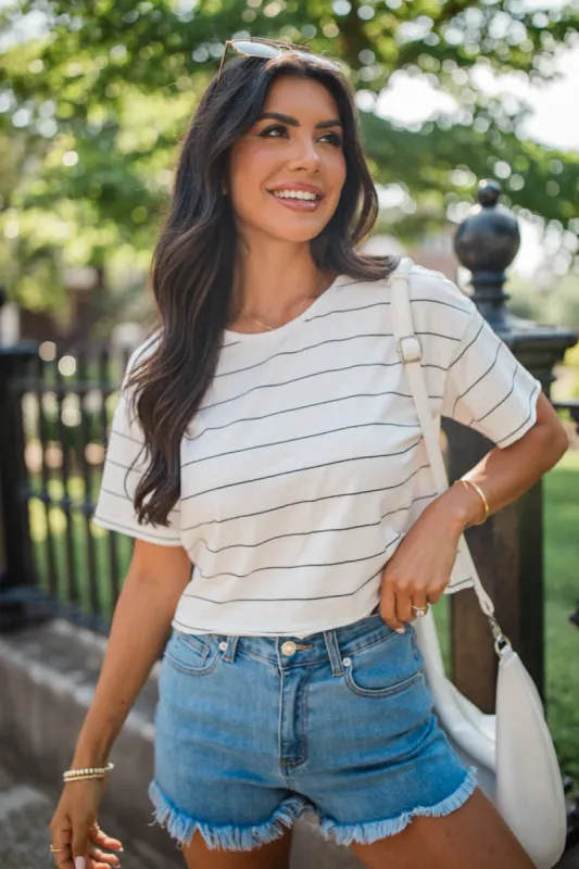 Easy Way Out Ivory and Black Striped Crop Tee FINAL SALE sold by Pink Lily