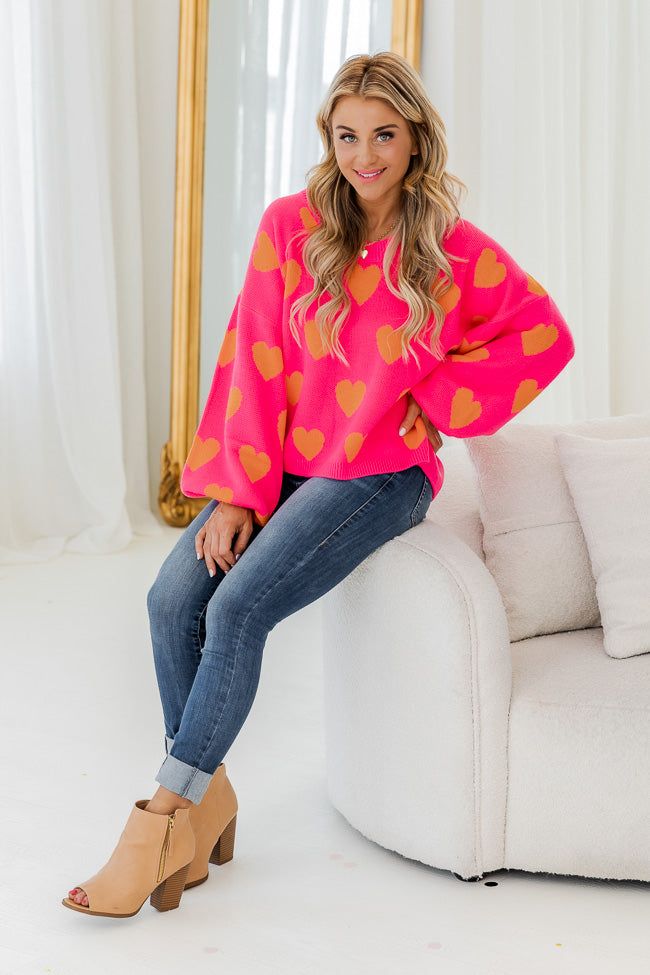 Listen To Your Heart Pink And Orange Heart Sweater FINAL SALE sold by Pink Lily product image thumbnail 2