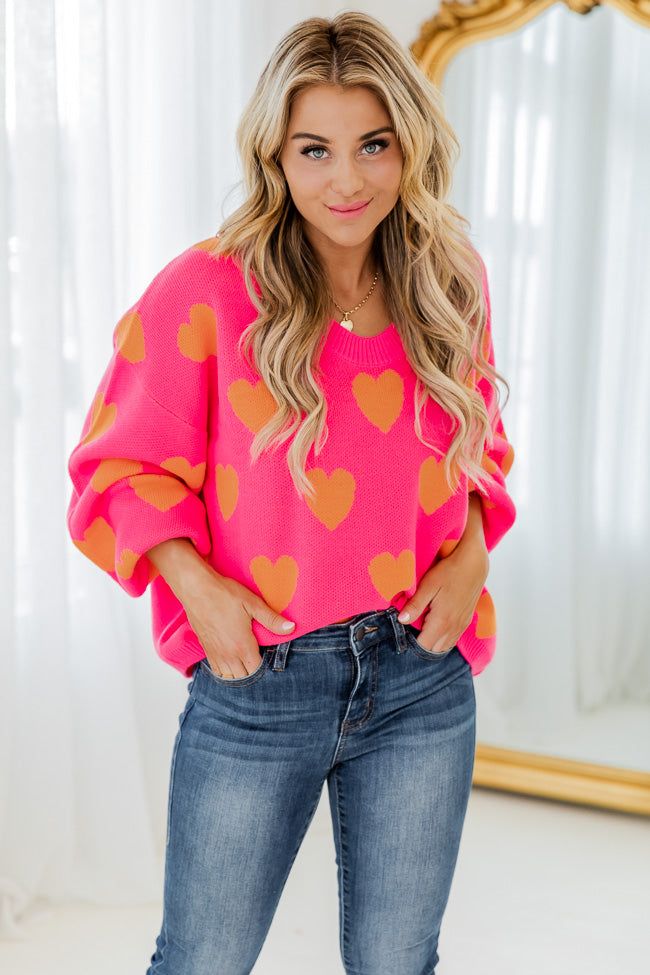 Listen To Your Heart Pink And Orange Heart Sweater FINAL SALE sold by Pink Lily