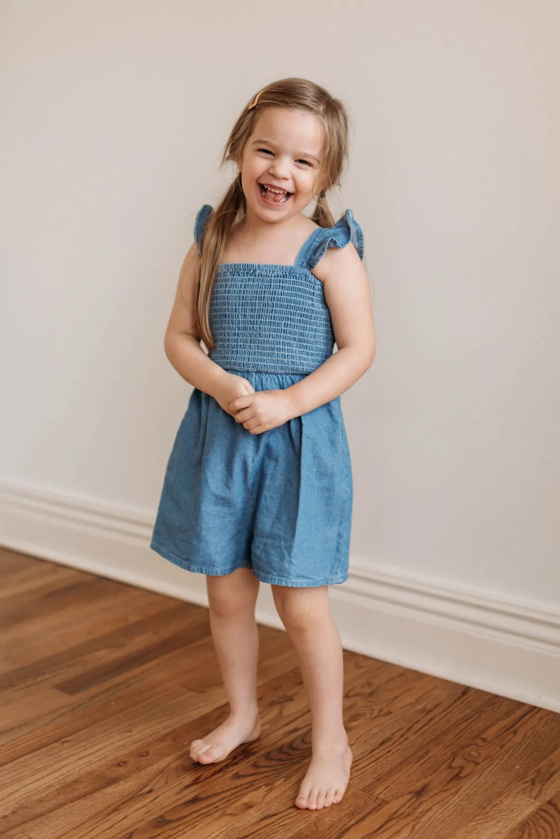 Just Anybody Girls Smocked Chambray Romper FINAL SALE sold by Pink Lily
