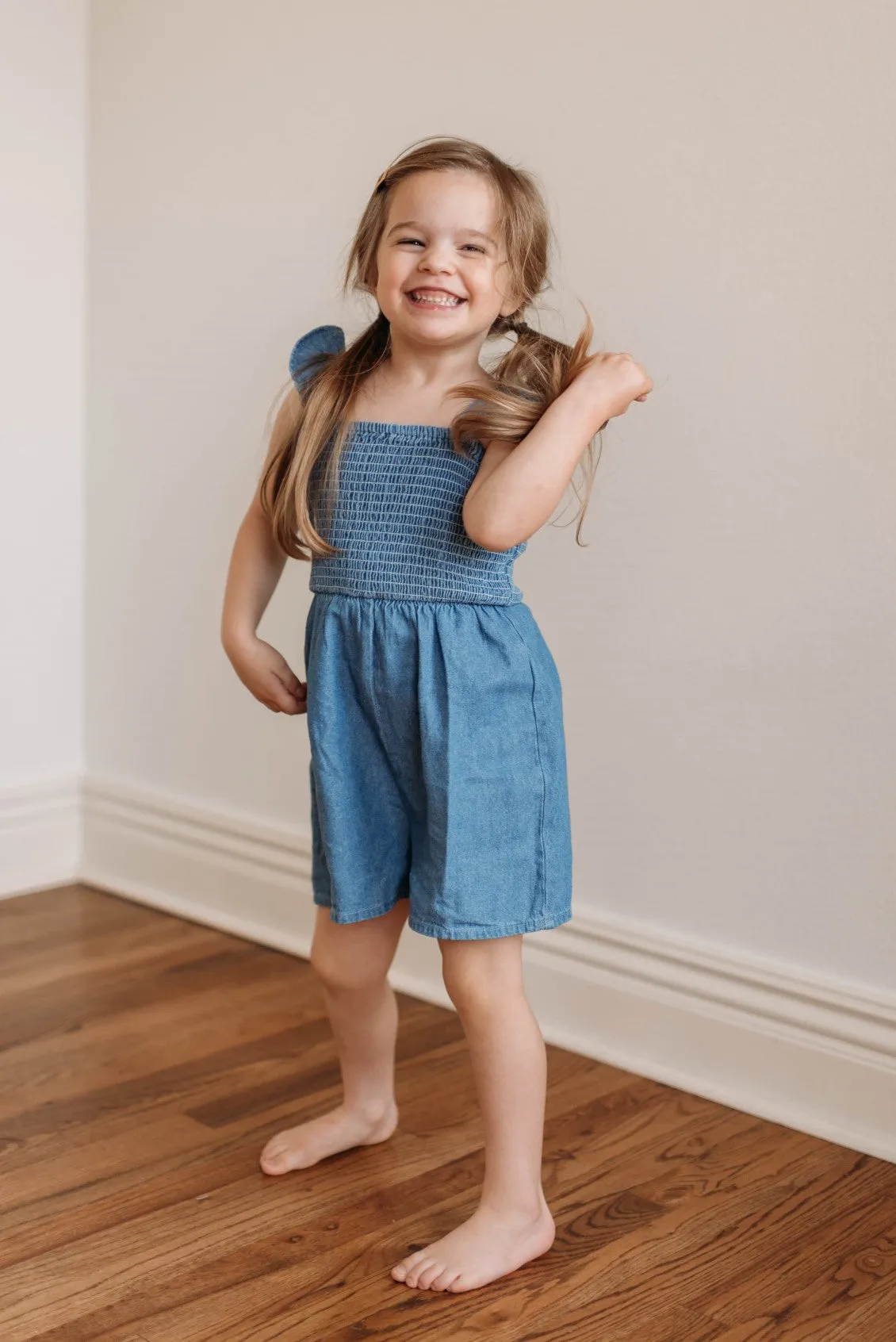 Just Anybody Girls Smocked Chambray Romper FINAL SALE sold by Pink Lily product image thumbnail 3