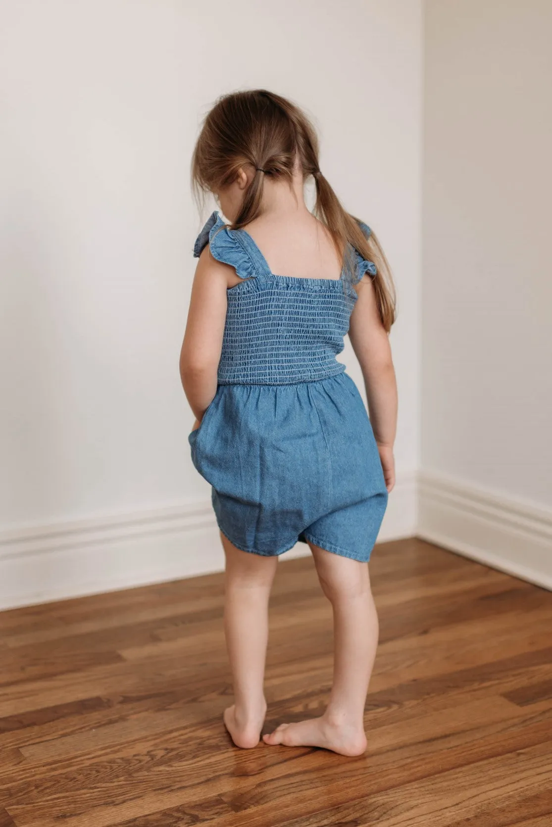 Just Anybody Girls Smocked Chambray Romper FINAL SALE sold by Pink Lily product image thumbnail 5