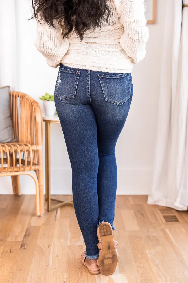 Patricia Dark Wash Raw Hem Distressed Skinny Jeans FINAL SALE sold by Pink Lily product image thumbnail 4