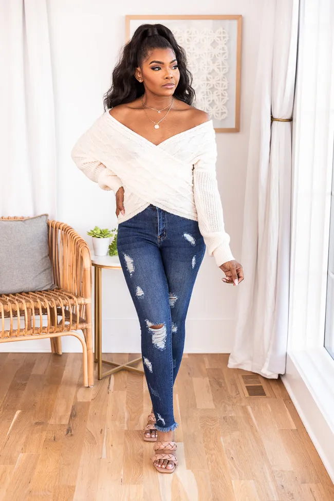 Patricia Dark Wash Raw Hem Distressed Skinny Jeans FINAL SALE sold by Pink Lily product image thumbnail 5