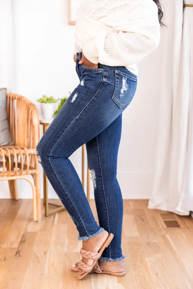 Patricia Dark Wash Raw Hem Distressed Skinny Jeans FINAL SALE sold by Pink Lily product image thumbnail 3