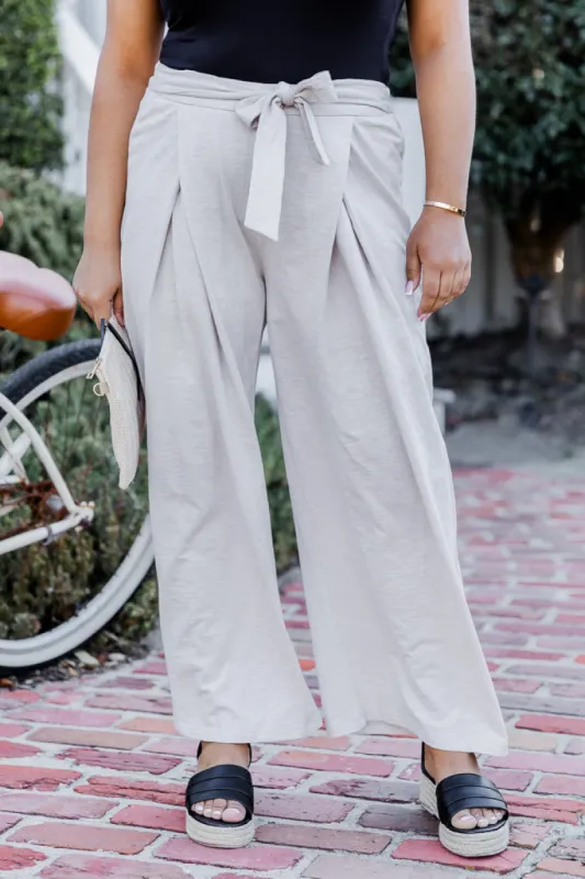 Island Breeze Taupe Tie Waist Pants FINAL SALE sold by Pink Lily