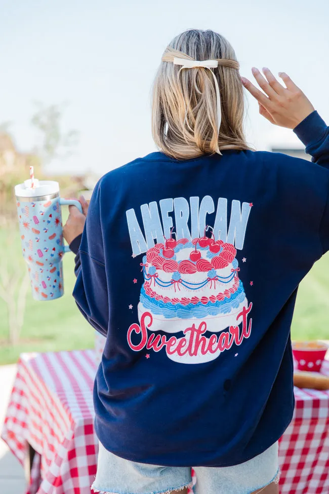 American Sweetheart Navy Oversized Graphic Sweatshirt sold by Pink Lily