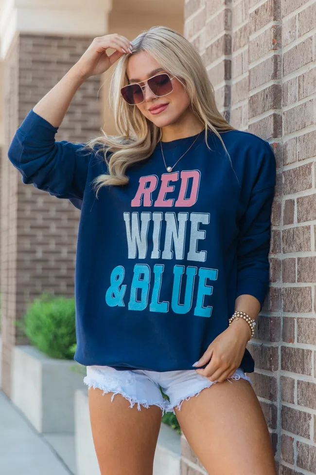 Red Wine Blue Navy Oversized Graphic Sweatshirt sold by Pink Lily
