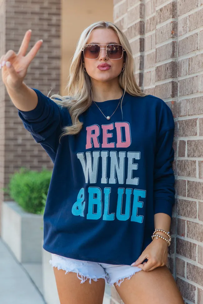 Red Wine Blue Navy Oversized Graphic Sweatshirt sold by Pink Lily product image thumbnail 4