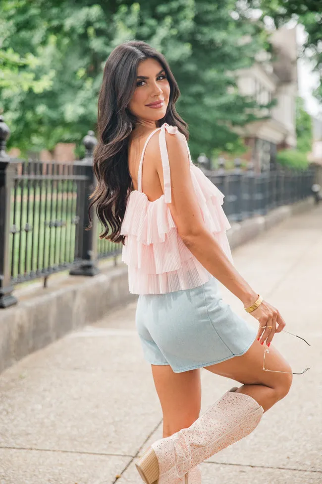 It's Giving Blush Ruffle Tulle Bow Shoulder Tank sold by Pink Lily product image thumbnail 2