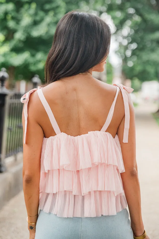 It's Giving Blush Ruffle Tulle Bow Shoulder Tank sold by Pink Lily product image thumbnail 4