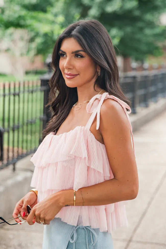 It's Giving Blush Ruffle Tulle Bow Shoulder Tank sold by Pink Lily product image thumbnail 3