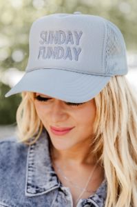 Sunday Funday Grey Trucker Hat FINAL SALE sold by Pink Lily