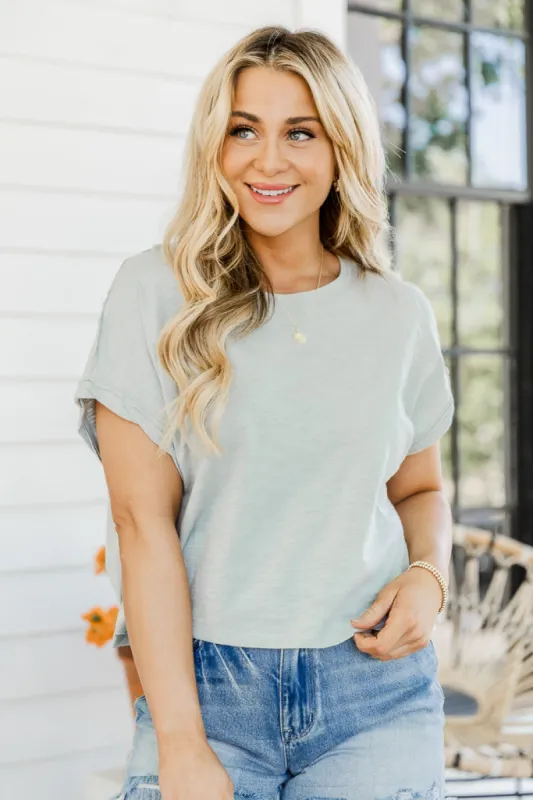 Break It To You Sage Cuffed Sleeve Tee FINAL SALE made by Pink Lily