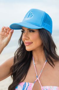 Shell Columbia Blue Trucker Hat sold by Pink Lily