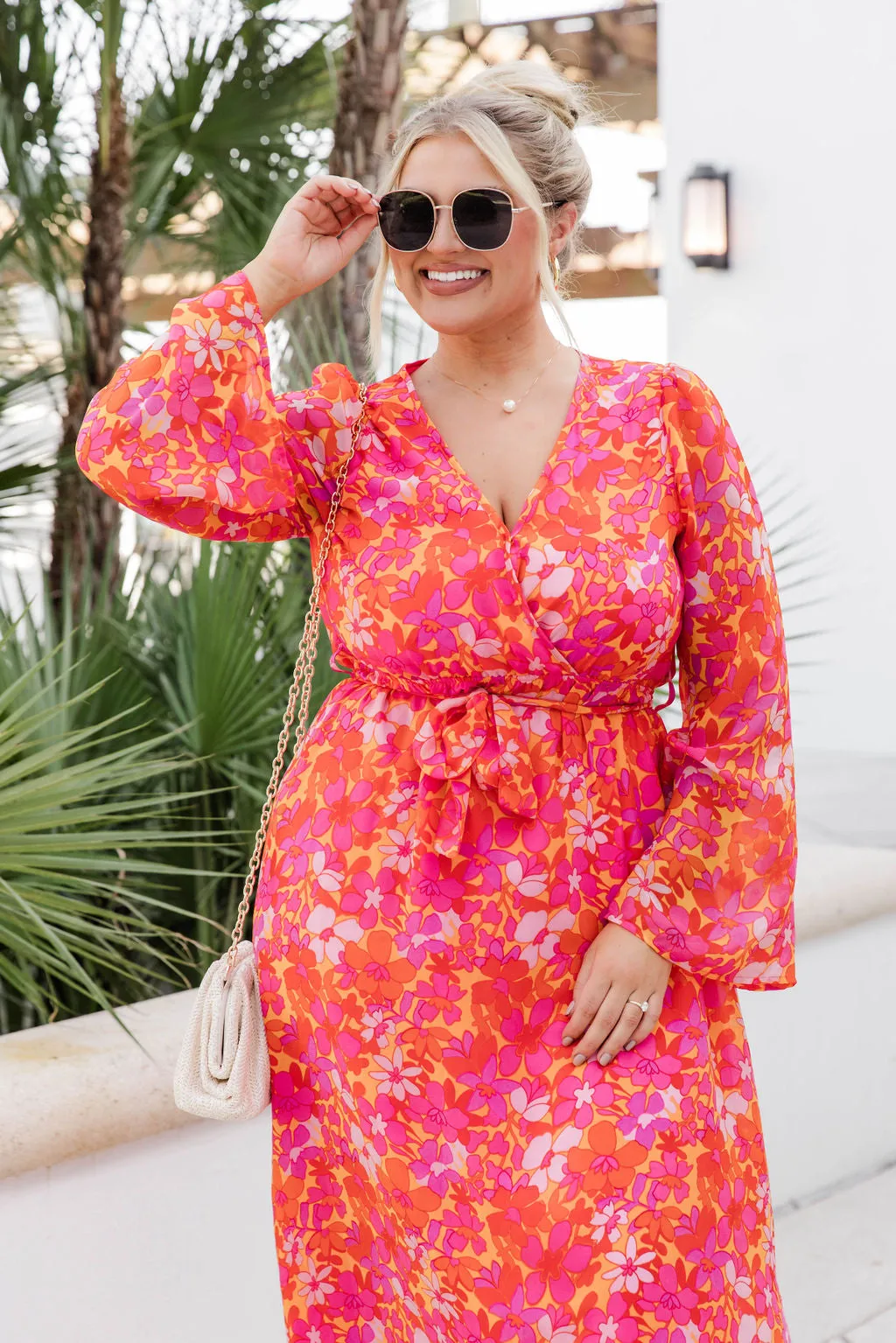 Dance The Night Away Long Sleeve Red Tropical Printed Maxi Dress FINAL SALE sold by Pink Lily product image thumbnail 2