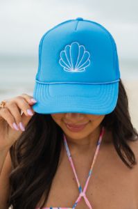 Shell Columbia Blue Trucker Hat sold by Pink Lily