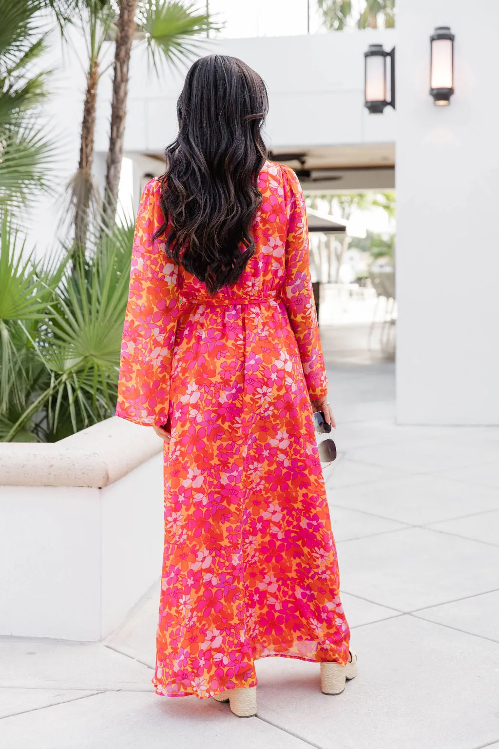Dance The Night Away Long Sleeve Red Tropical Printed Maxi Dress FINAL SALE sold by Pink Lily product image thumbnail 5