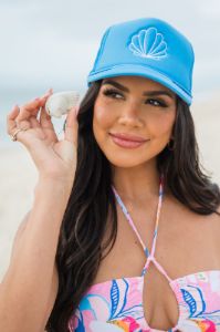 Shell Columbia Blue Trucker Hat sold by Pink Lily