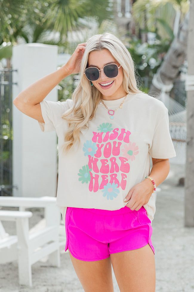 Wish You Were Here Ivory Oversized Graphic Tee sold by Pink Lily