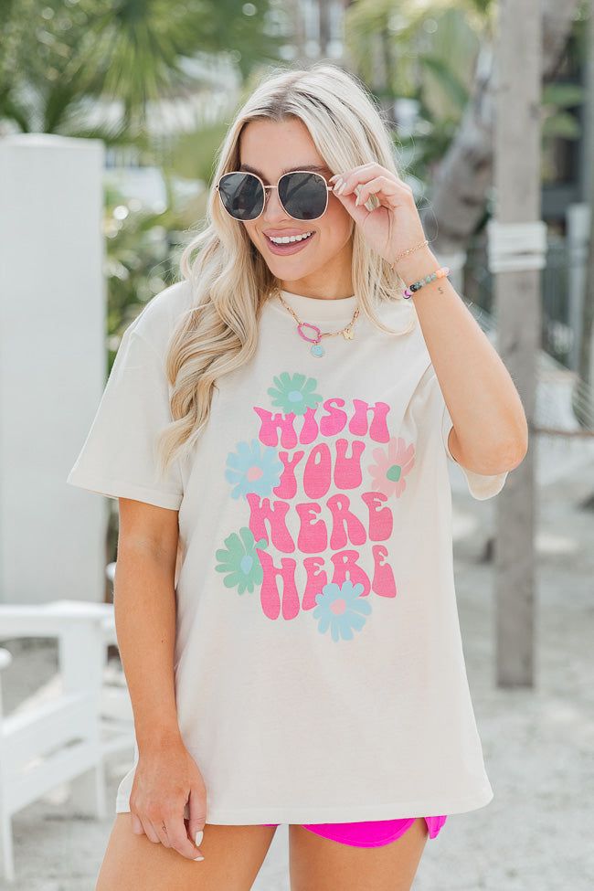 Wish You Were Here Ivory Oversized Graphic Tee sold by Pink Lily product image thumbnail 4
