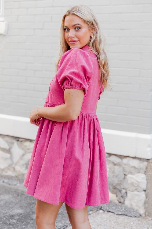 Pour Your Heart Out Pink Corded Puff Sleeve Button Up Mini Dress FINAL SALE sold by Pink Lily product image thumbnail 3