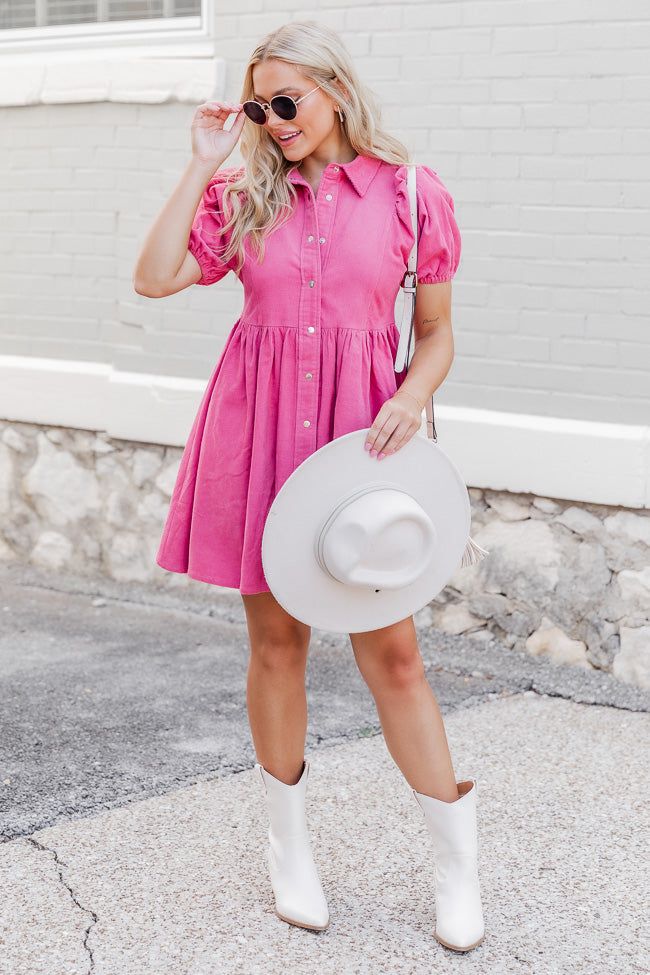 Pour Your Heart Out Pink Corded Puff Sleeve Button Up Mini Dress FINAL SALE sold by Pink Lily product image thumbnail 2