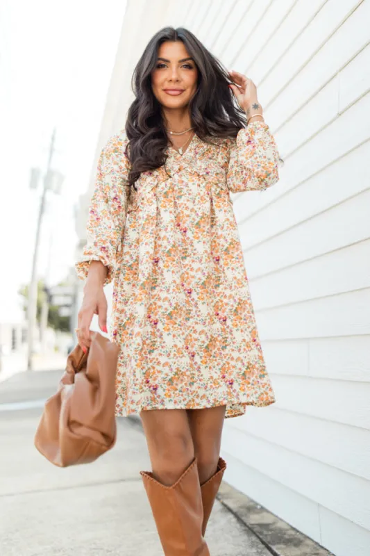 Give Me A Sign Multi Smocked Detail Printed Mini Dress sold by Pink Lily