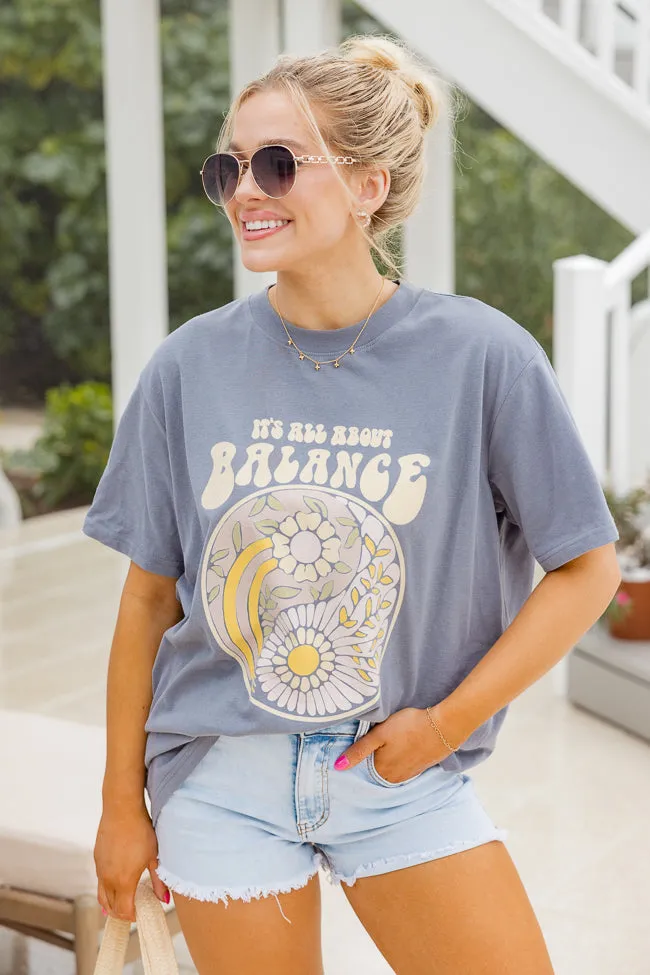 It's All About Balance Grey Oversized Graphic Tee sold by Pink Lily