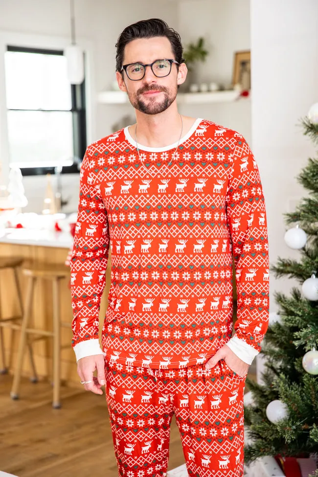 Mens Home For The Holidays Red Christmas Print Pajama Top FINAL SALE sold by Pink Lily