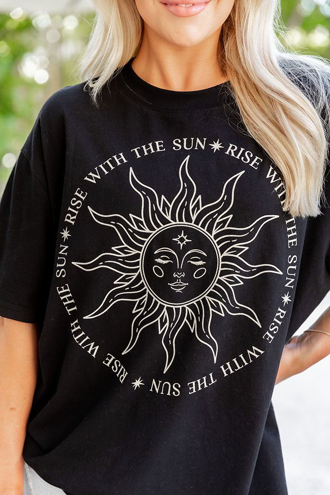 Rise with the sun Black Oversized Graphic Tee sold by Pink Lily product image thumbnail 3