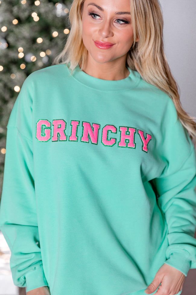 Grinchy Chenille Patch Lime Oversized Graphic Sweatshirt sold by Pink Lily product image thumbnail 3