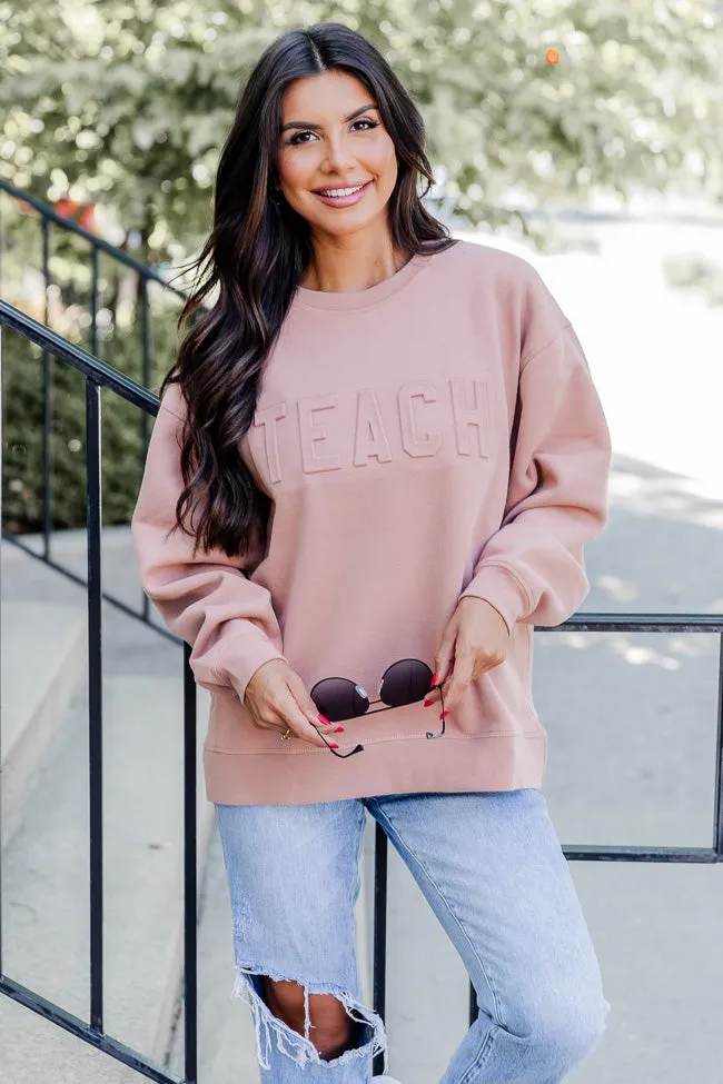 Teach Embossed Logo Terracotta Graphic Sweatshirt FINAL SALE sold by Pink Lily product image thumbnail 4
