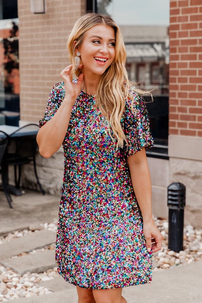 Just Be Honest Multi Color Sequin T-Shirt Dress sold by Pink Lily product image thumbnail 2