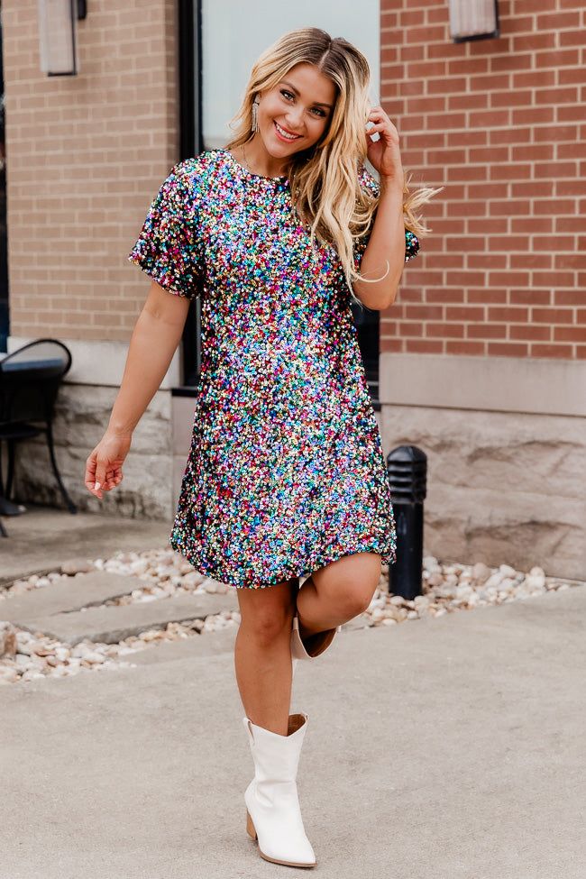 Just Be Honest Multi Color Sequin T-Shirt Dress sold by Pink Lily product image thumbnail 3