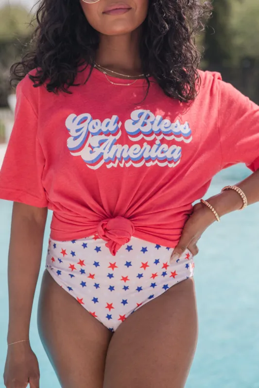 God Bless America Graphic Vintage Red Tee SALE sold by Pink Lily