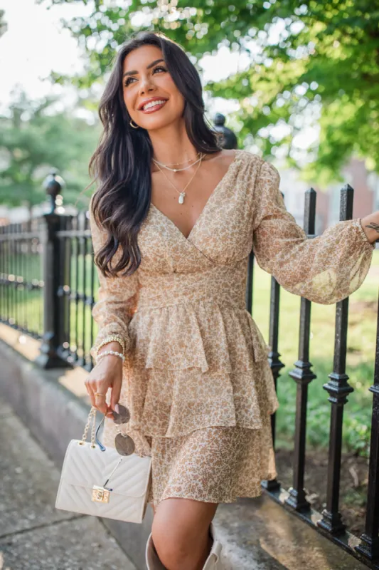 My Whole World Mustard Shimmer Detail Printed Dress FINAL SALE sold by Pink Lily