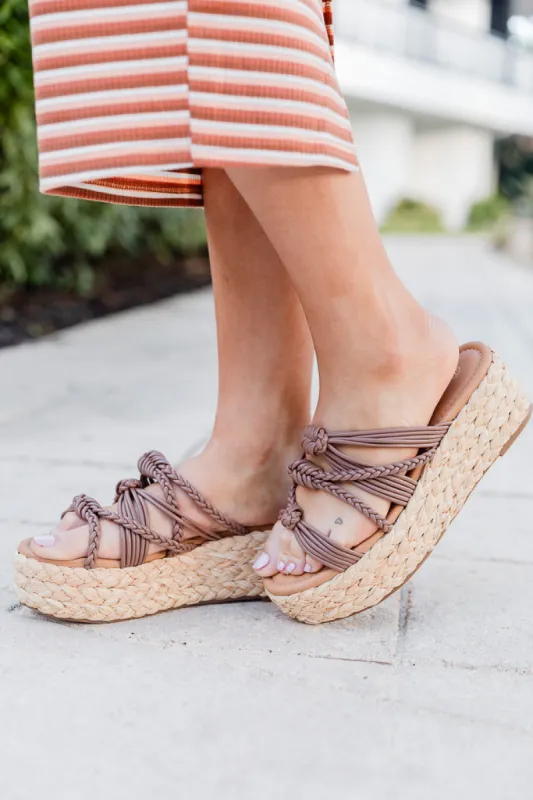 Katherine Brown Leather Braided Wedge FINAL SALE sold by Pink Lily