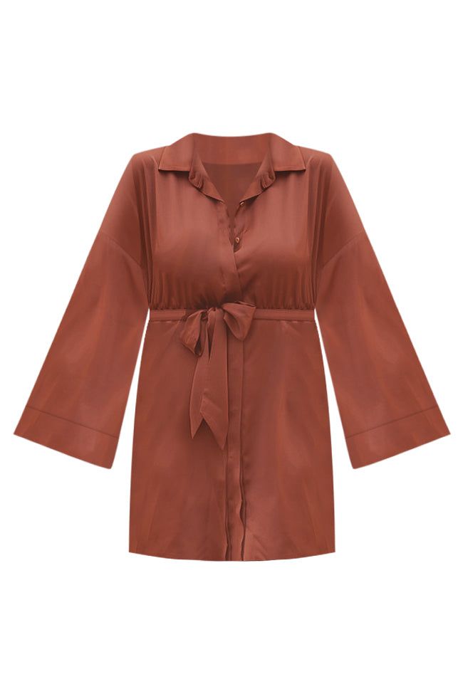 Stay With Me Brown Collared Button Up Satin Mini Dress FINAL SALE sold by Pink Lily product image thumbnail 6
