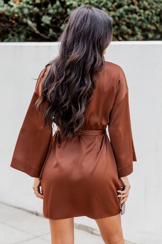 Stay With Me Brown Collared Button Up Satin Mini Dress FINAL SALE sold by Pink Lily product image thumbnail 5