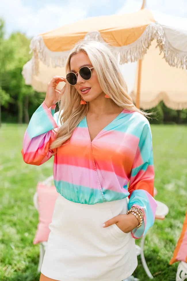 Final Bow Sunset Multi Satin Wrap Top FINAL SALE sold by Pink Lily product image thumbnail 3
