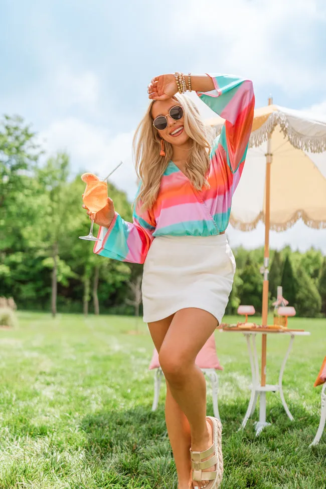 Final Bow Sunset Multi Satin Wrap Top FINAL SALE sold by Pink Lily product image thumbnail 2
