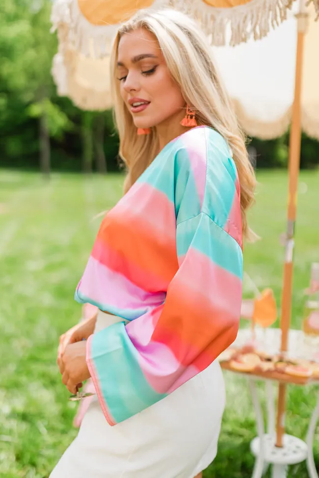 Final Bow Sunset Multi Satin Wrap Top FINAL SALE sold by Pink Lily product image thumbnail 4