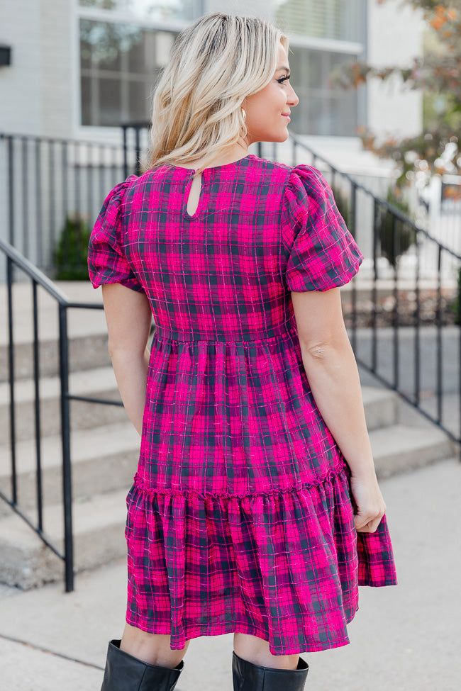 The Thrill Of It Pink and Black Plaid Short Sleeve Babydoll Dress FINAL SALE sold by Pink Lily product image thumbnail 3