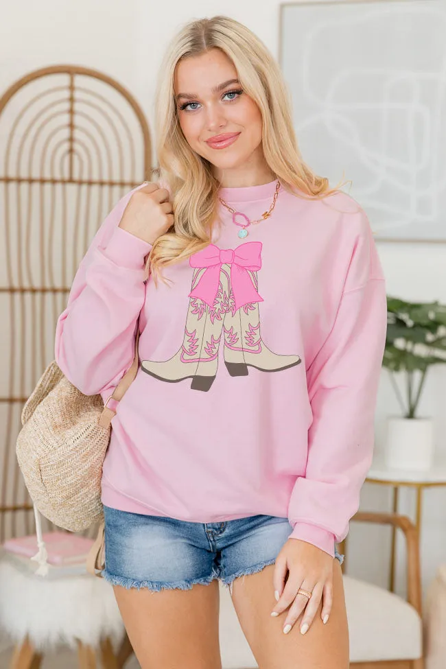 Boots and Bow Light Pink Oversized Graphic Sweatshirt sold by Pink Lily