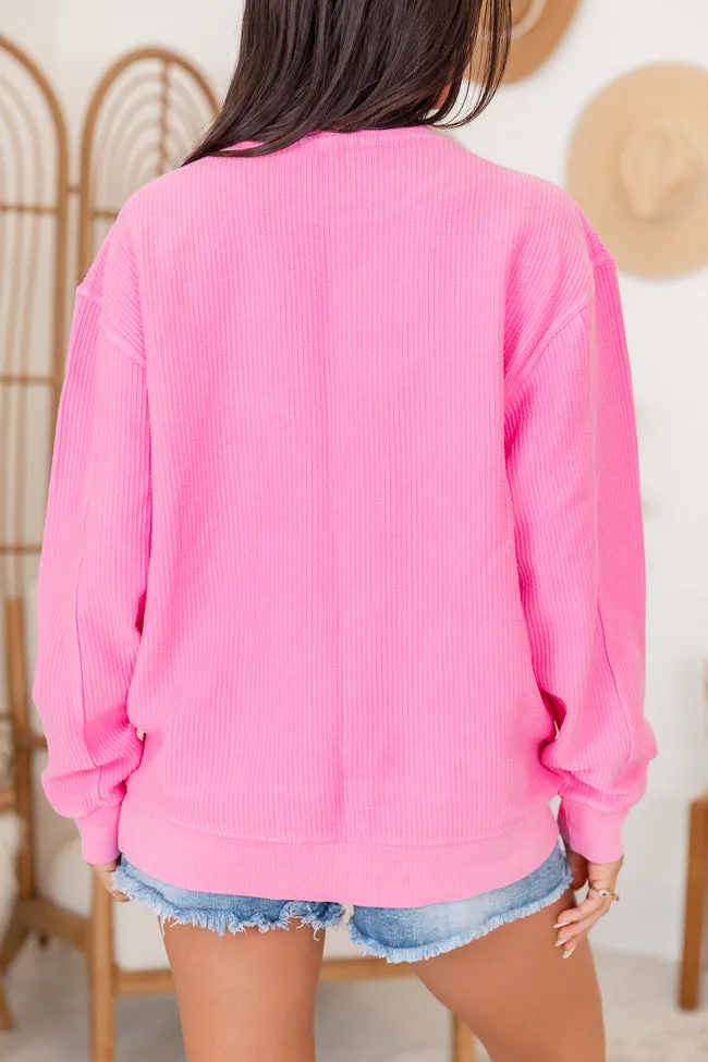 Moody Smiley Hot Pink Corded Graphic Sweatshirt FINAL SALE sold by Pink Lily product image thumbnail 3