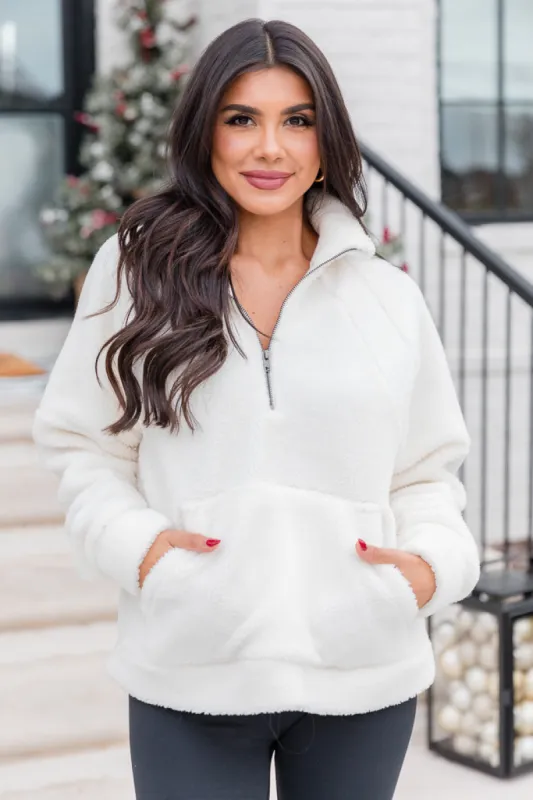 It Starts Now Cream Sherpa Quarter Zip Pullover FINAL SALE sold by Pink Lily