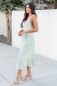In The Wind Sage V-Neck Maxi Dress sold by Pink Lily